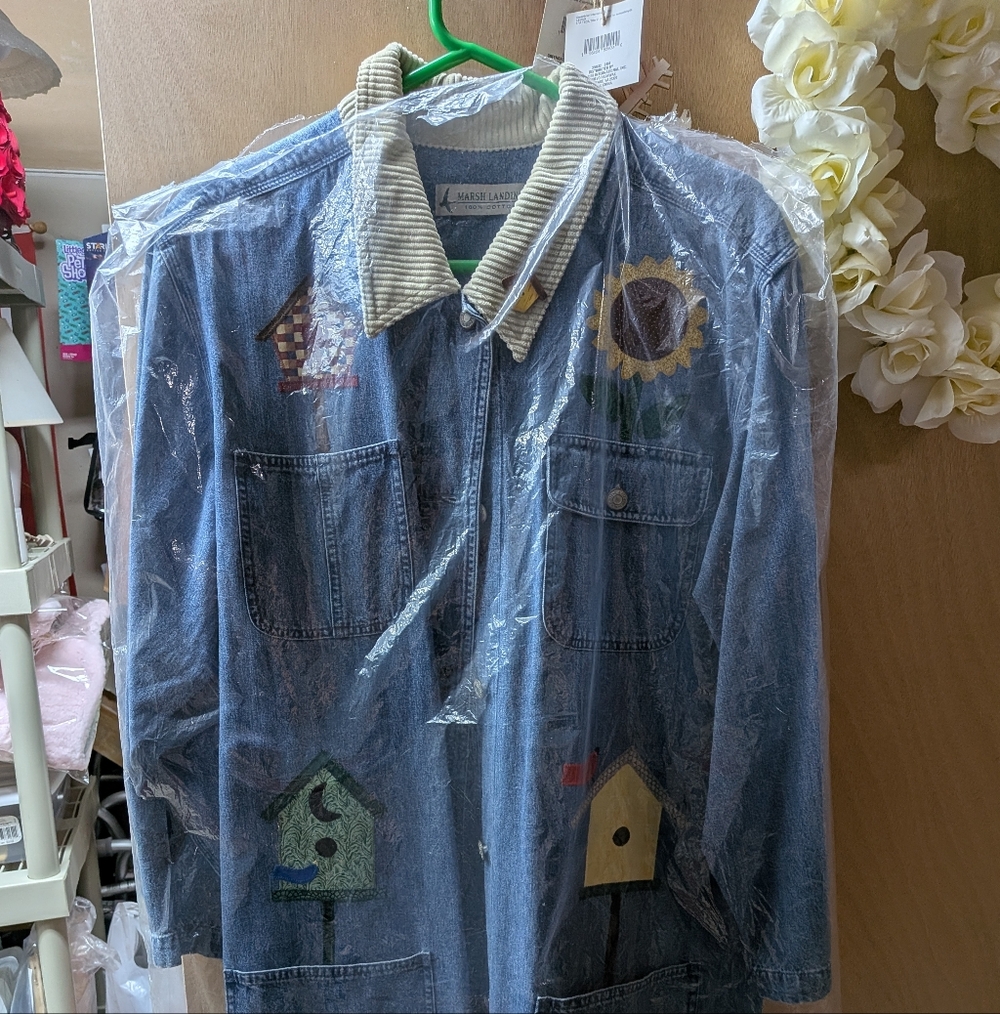 Marsh Landing Cream Corduroy Collar Denim Jacket